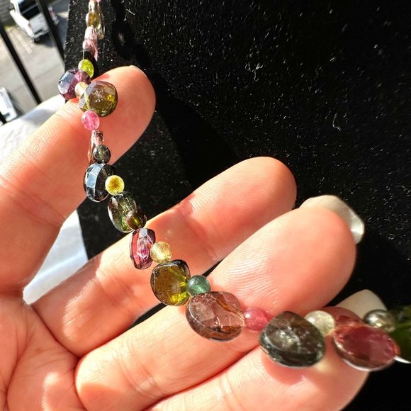 16" Purple and Green  Natural Tourmaline Crystal Necklace and Matching Earrings - Picture 10 of 13